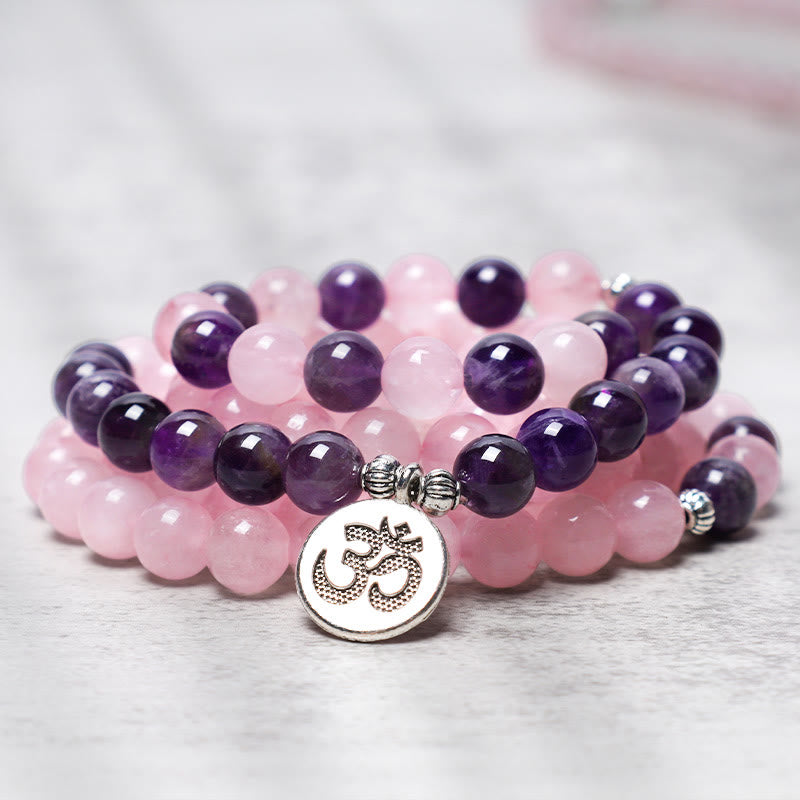 6mm Rose Quartz Amethyst Meditation Mala Bracelet