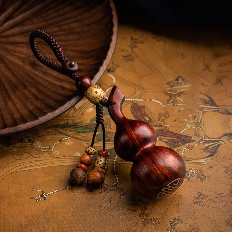 Ebony & Red Sandalwood Gourd Key Chain for Luck & Protection