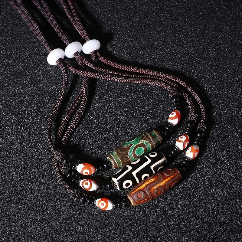 Unisex Nine-Eye Dzi Bead Necklace | Agate Protection