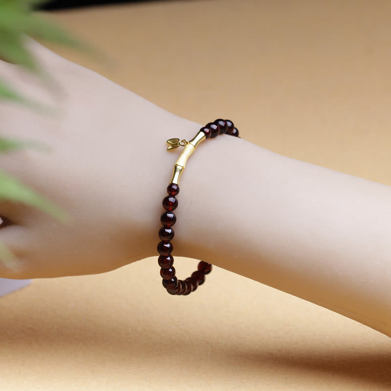 Garnet Protection Bracelet | Gold & Silver Bamboo 6mm Beads