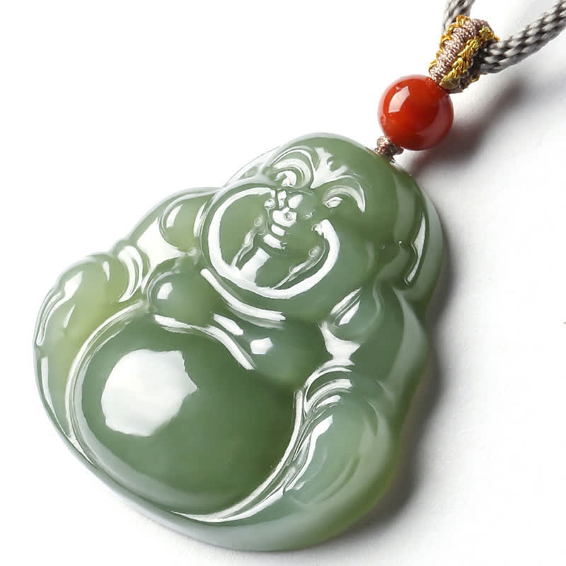 Hetian Jade Laughing Buddha Necklace for Abundance & Prosperity