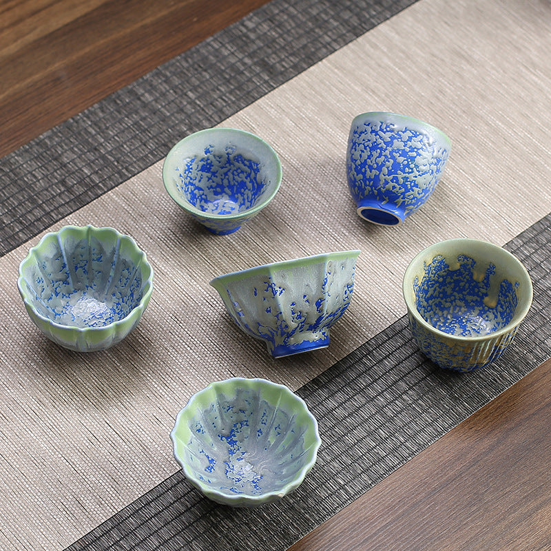 Retro Blue Red Gradient Lotus Ceramic Teacup Bowl