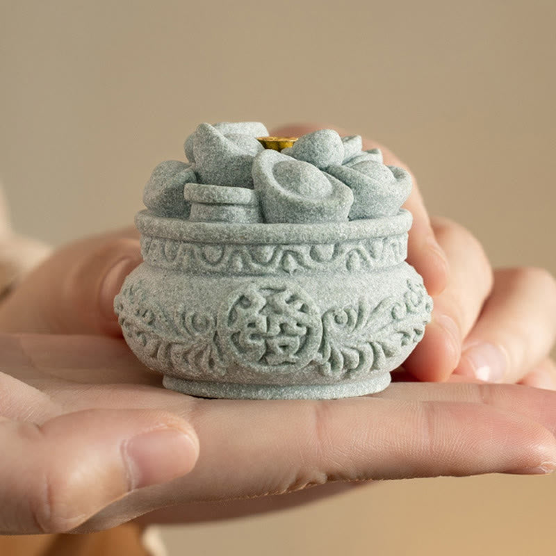 Green Sandstone Fu Incense Burner | Prosperity Desk Decor