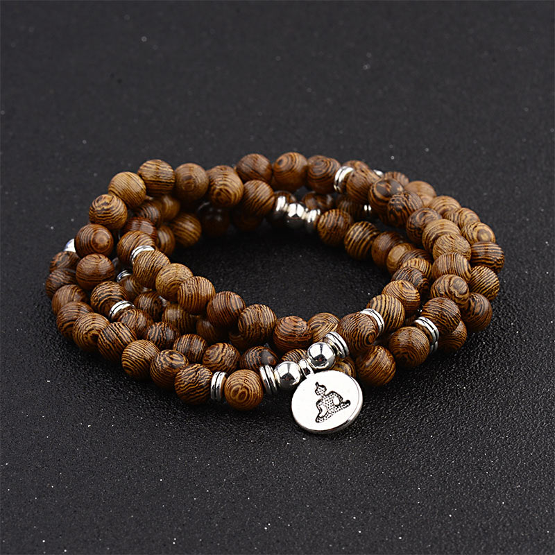 Handmade Lightning Strike Wood Wood Mala Bracelet with Lotus Buddha Symbol