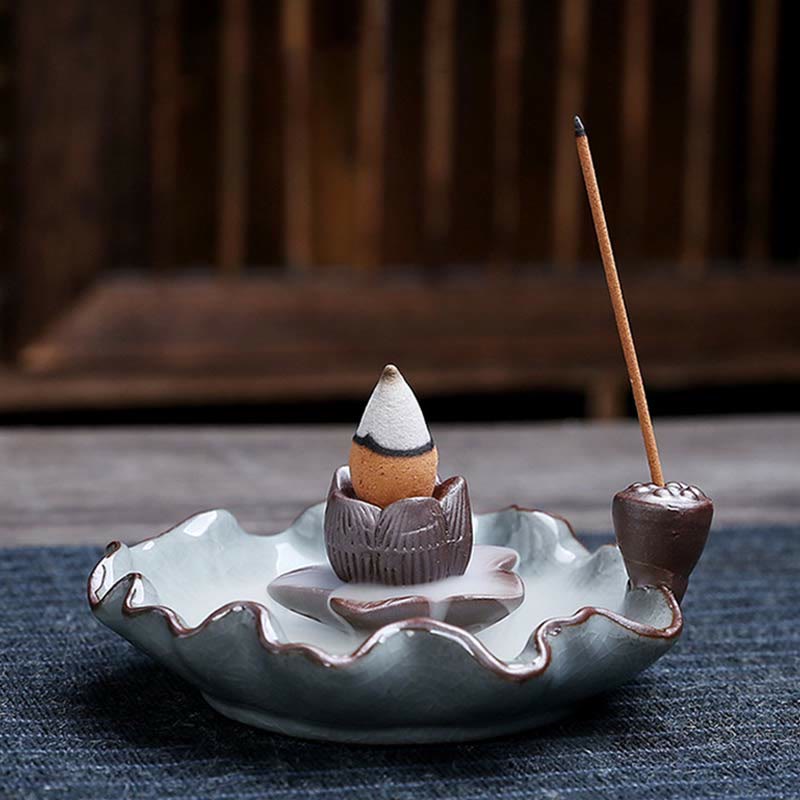 Ceramic Lotus Backflow Incense Burner for Meditation