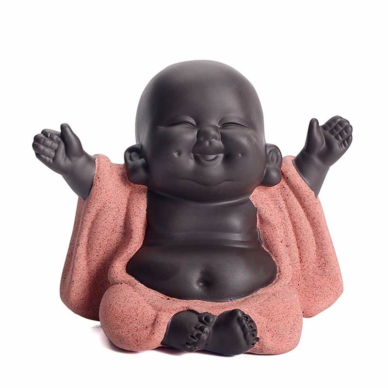 Purple Clay Laughing Buddha Statue | Luck & Wealth Decor