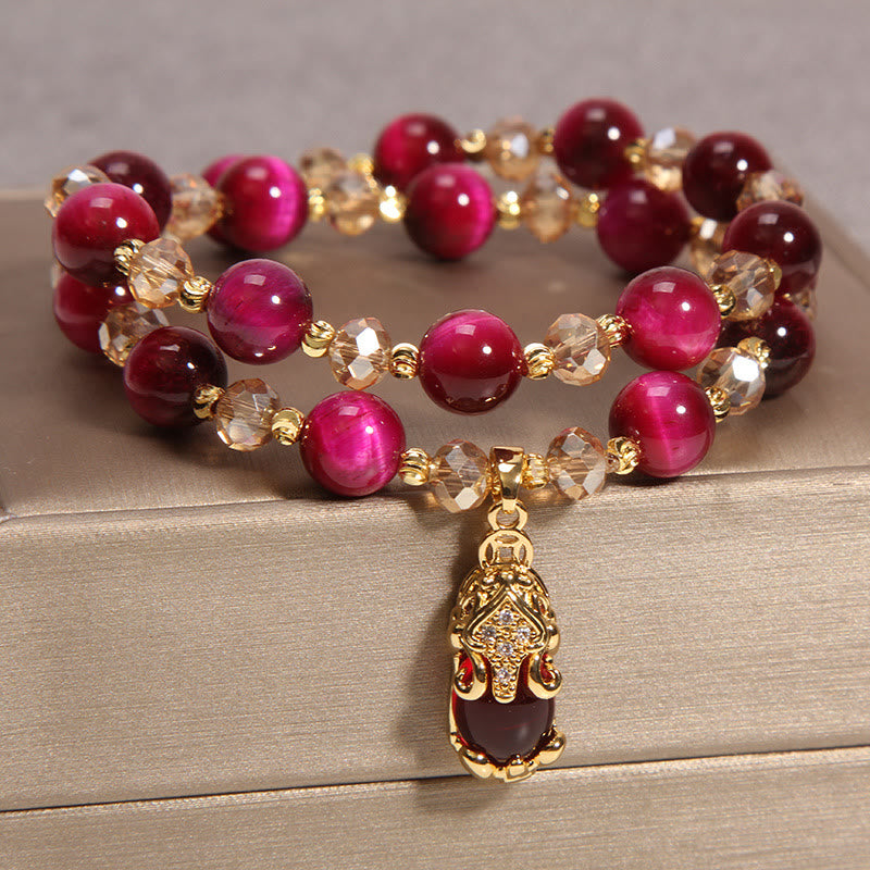 8mm Tiger Eye Pixiu Fox Double Wrap Protection Bracelet