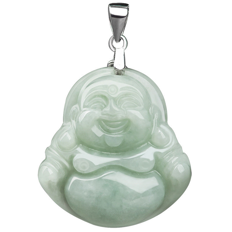925 Sterling Silver Jade Laughing Buddha Necklace for Prosperity
