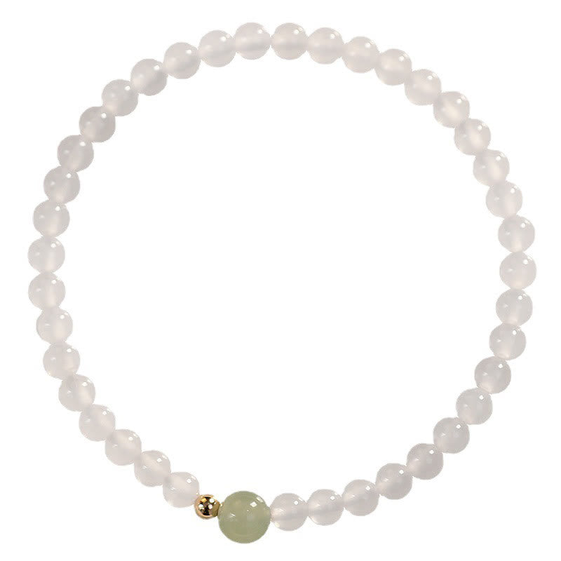 Natural White Agate Jade Luck Protection Bracelet 15cm