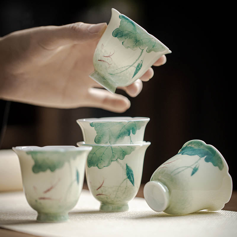 Ceramic Koi Fish Teacup 65ml Lotus Leaf Pattern