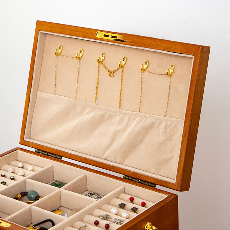 Four-Layer Solid Wood Jewelry Box with Velvet | Zen Decor