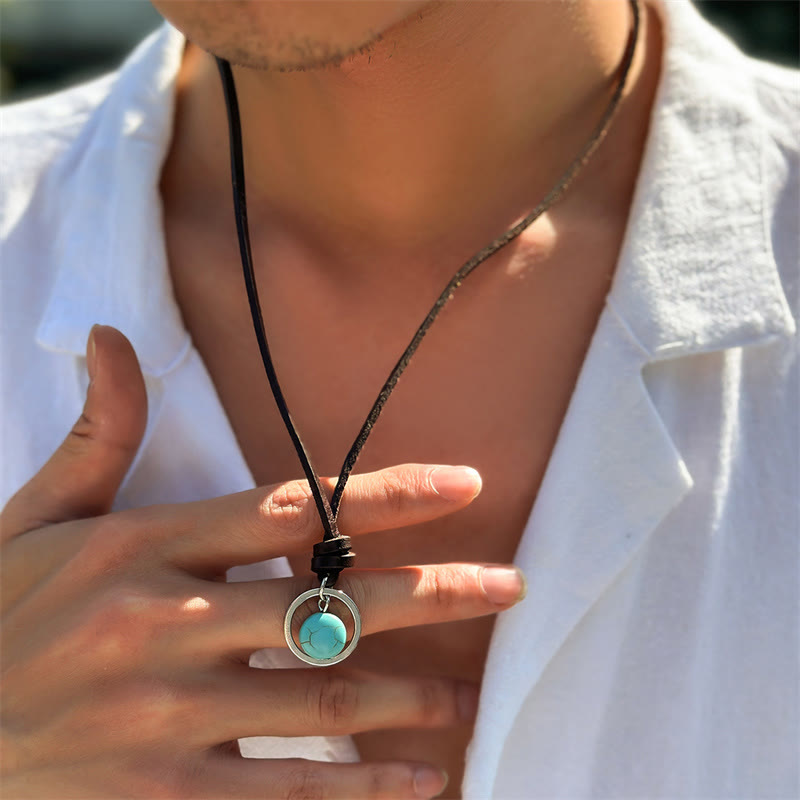 Round Turquoise Protection Strength Necklace Pendant