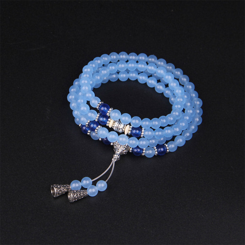 108 Beads Blue Crystal Gemstone Mala Bracelet 6mm Healing