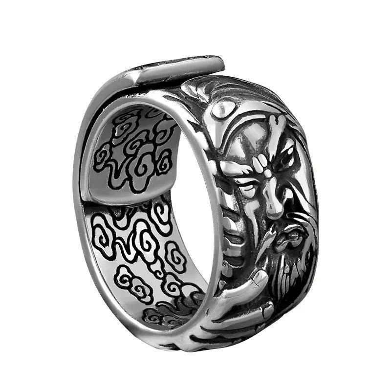 Adjustable Guan Gong Auspicious Clouds Wealth Ring in Copper