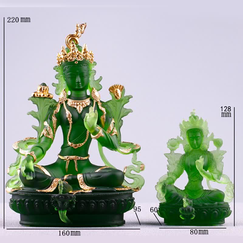 Handmade Liuli Green Tara Buddha Statue | Protection Decor