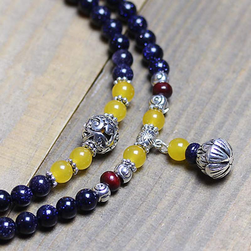 6mm Blue Sandstone Wealth Charm Mala Beads Bracelet