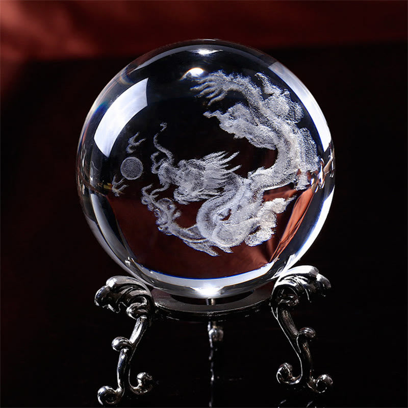 White Crystal Zen Decor with Dragon & Lotus Symbols