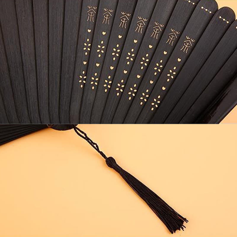 18cm Bamboo Folding Fan with Hibiscus and Plum Blossom Design