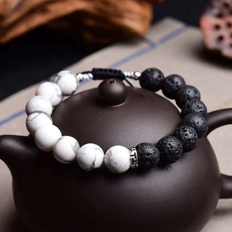 8mm Yin Yang Lava Stone Protection Bracelet for Calm
