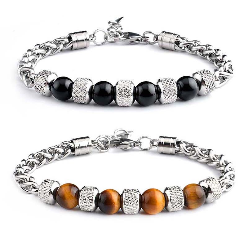 8mm Black Onyx Tiger Eye Courage Bracelet