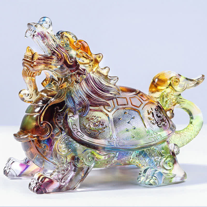 Liuli Feng Shui Dragon Turtle Crystal Art Piece