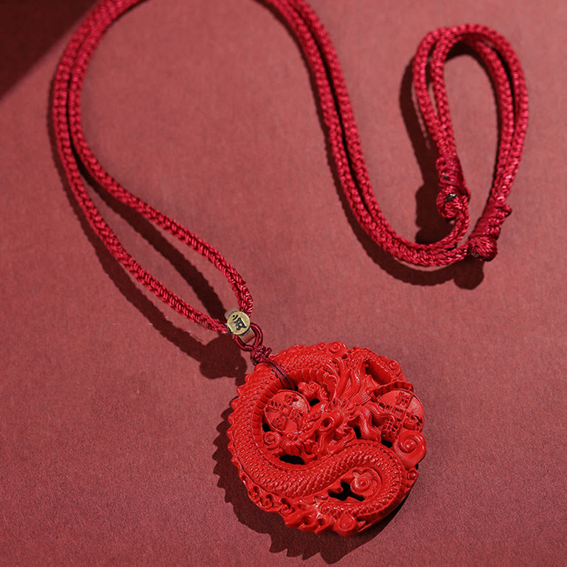Year of the Dragon Cinnabar Copper Coin Luck Necklace