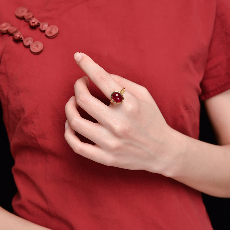 Red Corundum Silver Courage Ring Adjustable Spiritual Jewelry