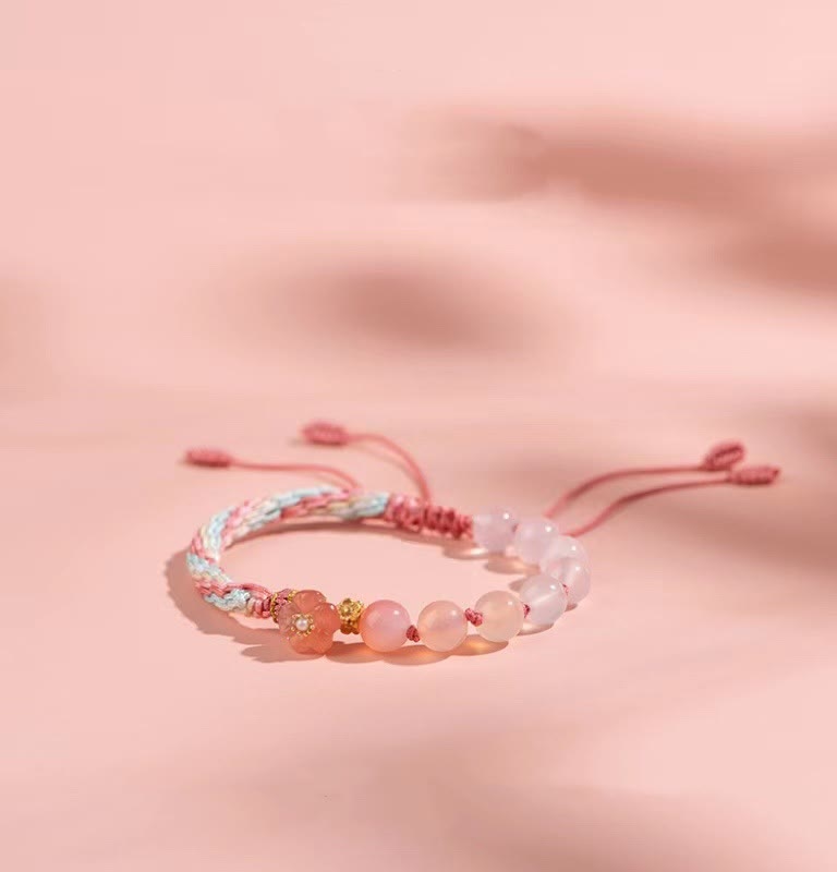 Reincarnation Knot Agate Bracelet with Peach Blossom Charm