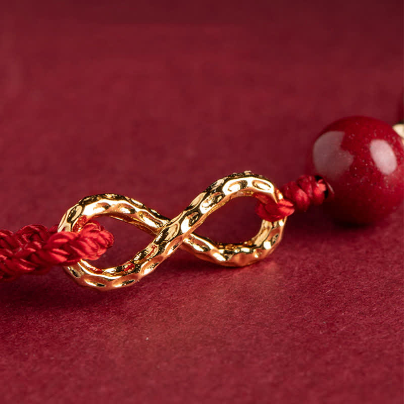 Adjustable Cinnabar Red String Bracelet Anklet with 14K Gold