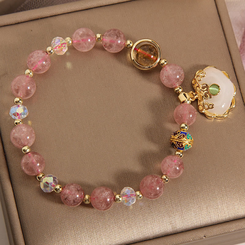 Strawberry Quartz Healing Bracelet with Chinese Lock Charm