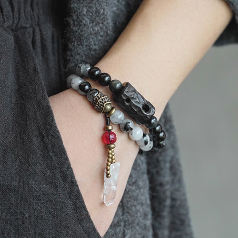 Black Rutilated Quartz Clear Quartz Couple Bracelet 8mm