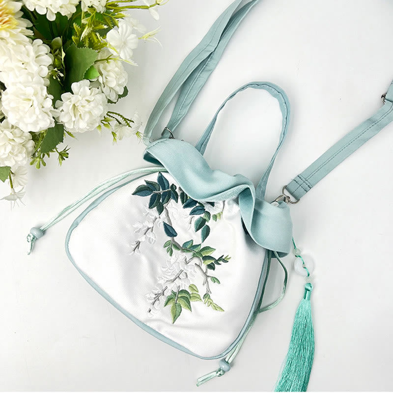 Silk Tote Bag | Embroidered Floral Yoga Carrier 20cm