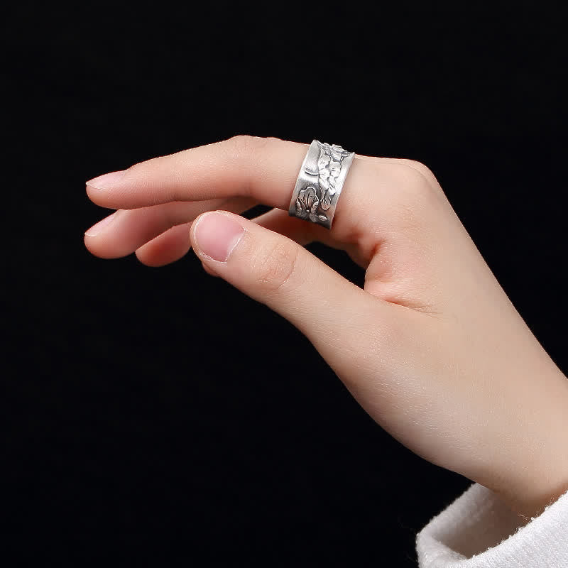 Sterling Silver Koi Fish Luck Ring 12mm Adjustable