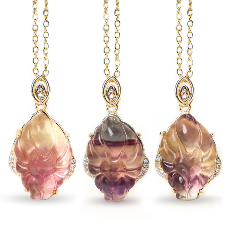 20mm Fluorite Nine-Tailed Fox Protection Necklace