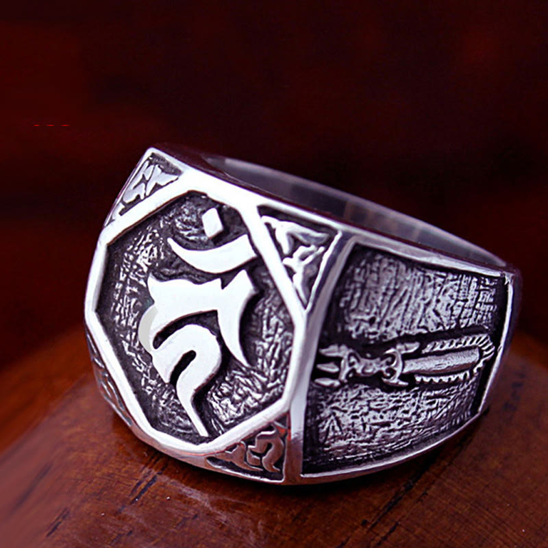 925 Sterling Silver Sanskrit Protection Spiritual Ring Adjustable