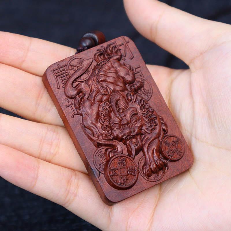 Lightning Struck Jujube Wood Pixiu Necklace for Fortune