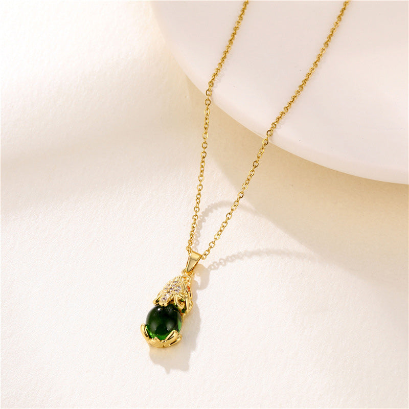Pixiu Necklace with Natural Garnet, Agate & Jade for Wealth