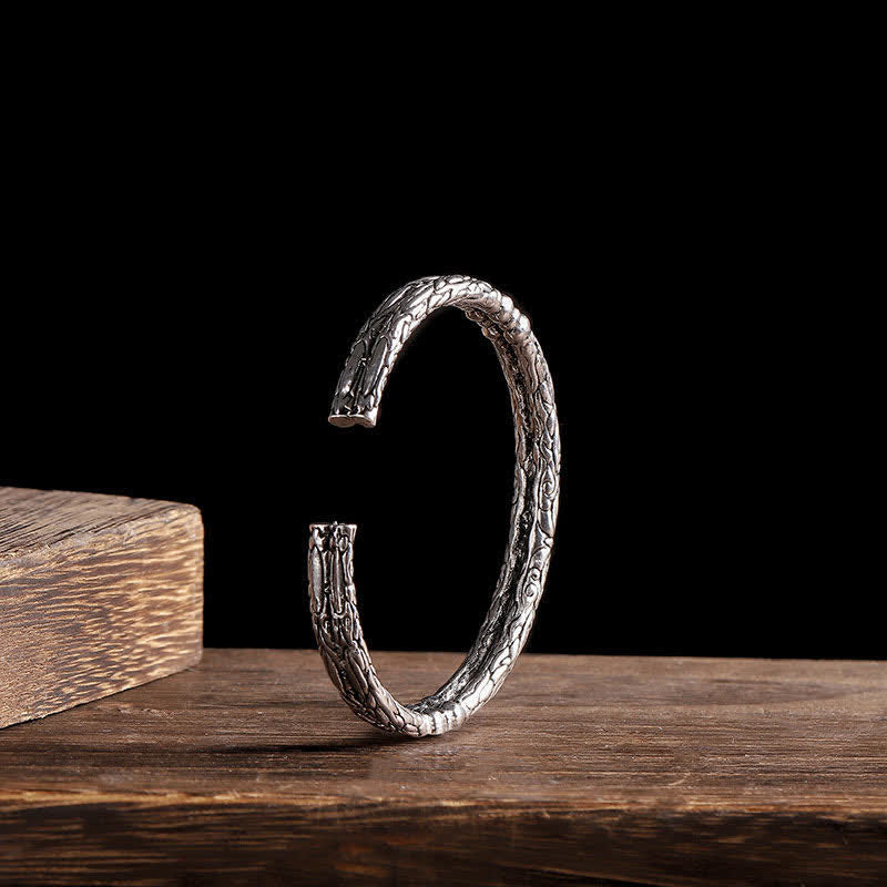 Copper Dragon Bracelet Cuff with Flower Pattern for Balance