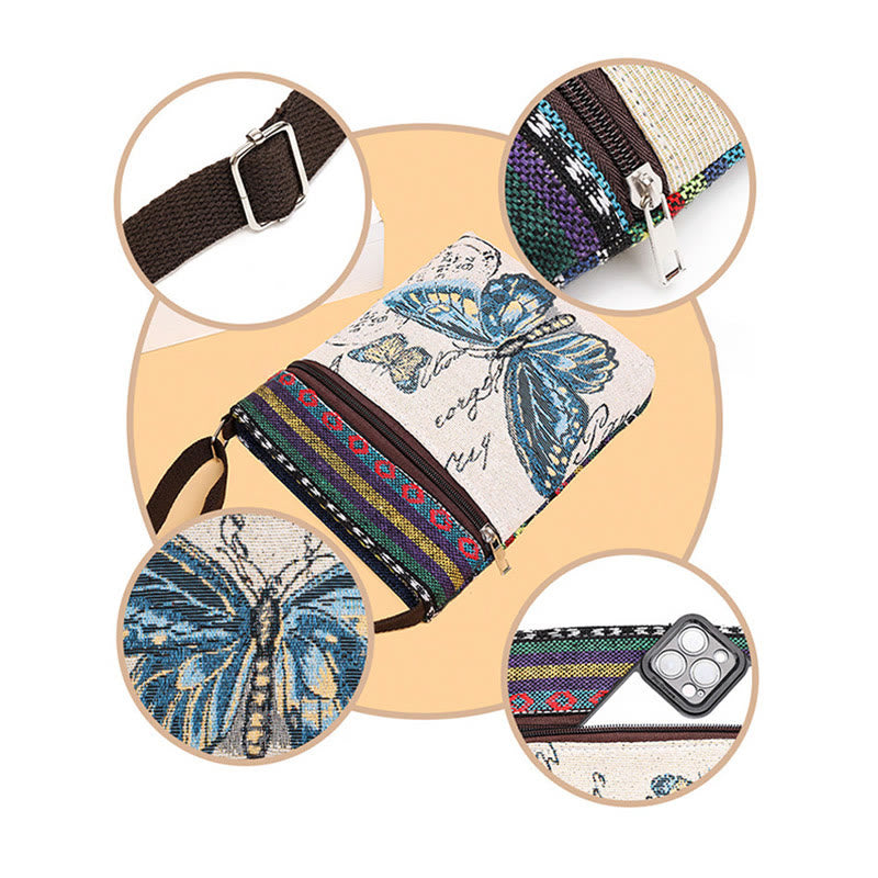 Elephant Butterfly Embroidered Spiritual Canvas Tote Bag