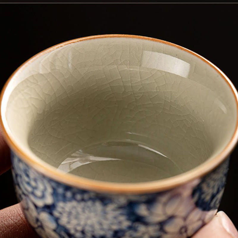 Vintage Lotus Ceramic Teacup | Handmade Floral Tableware