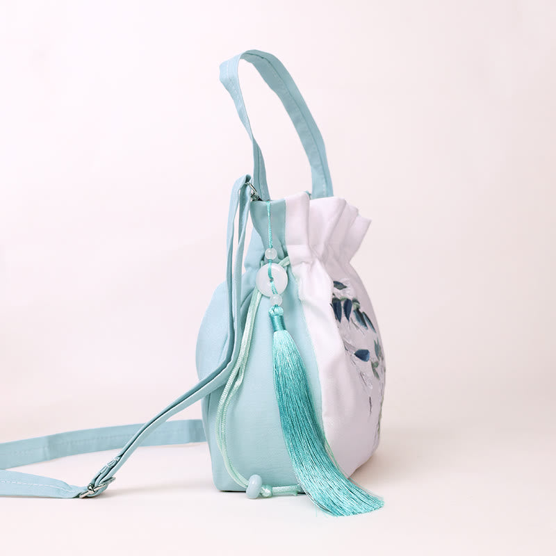 Embroidered Cotton Linen Tote Bag With Wisteria Flowers