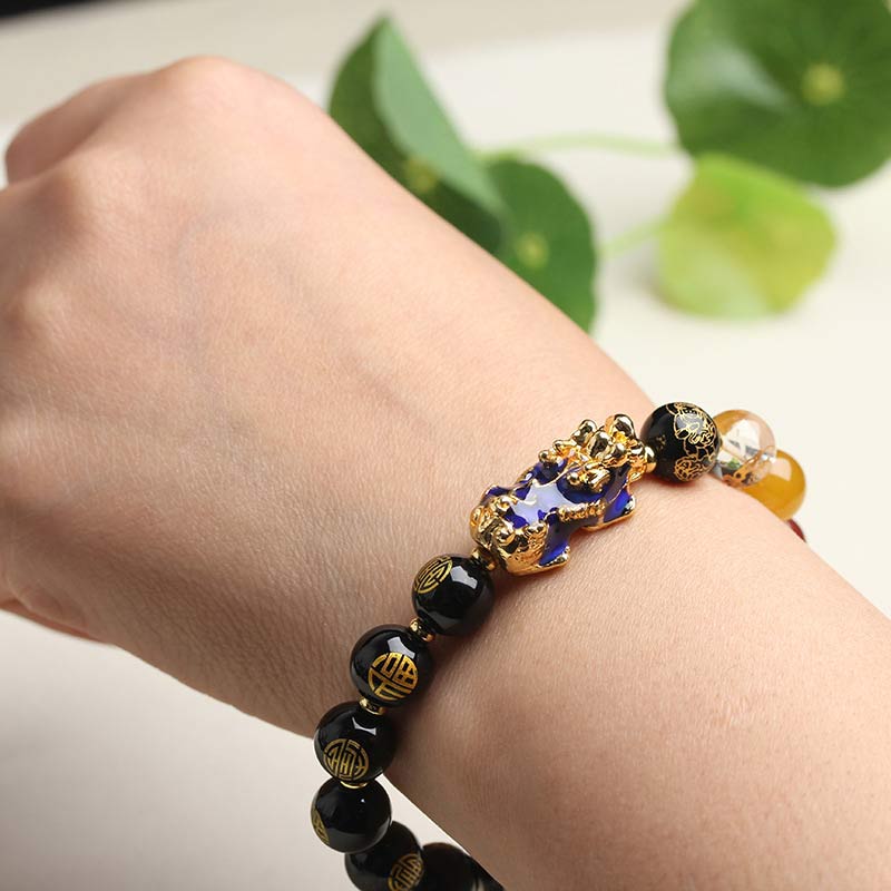 10mm Color-Changing Pixiu Obsidian Luck Bracelet for Feng Shui