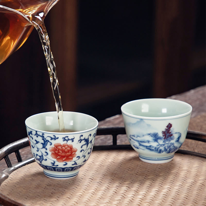 Small Ceramic Tea Cup 50ml | Blue Landscape Handmade Tableware