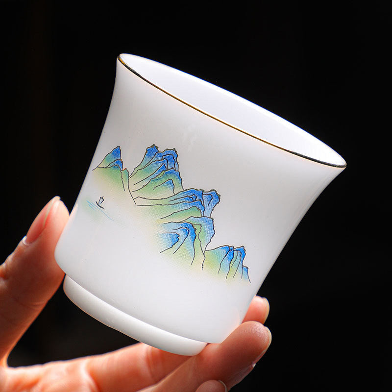 120ml Ceramic Teacup | Mountains Rivers Tree Elegance