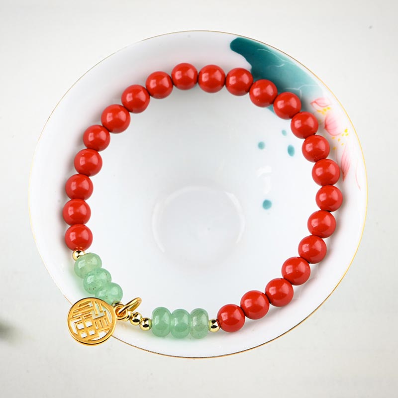 6mm Cinnabar Green Aventurine Luck Bracelet Unisex
