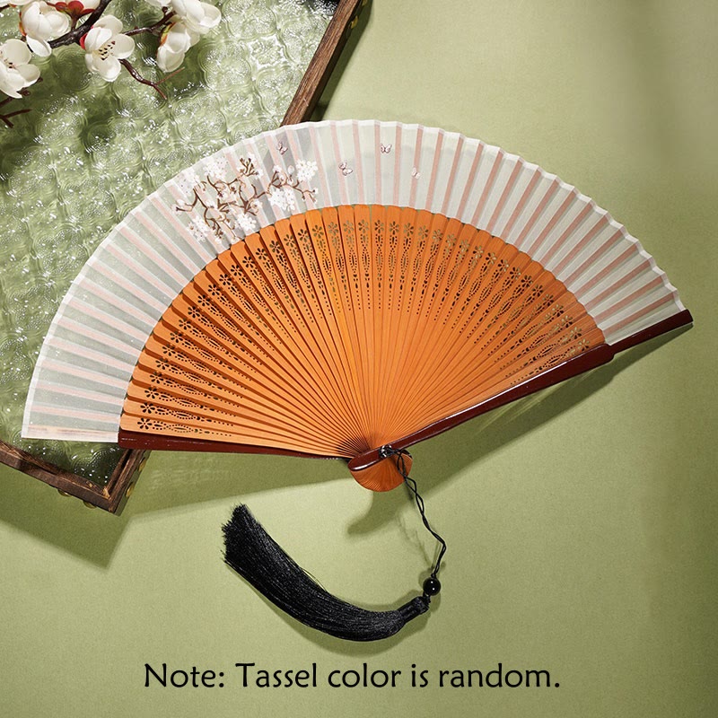 21cm Chinese Folding Fan | Bamboo & Polyester Flower Design