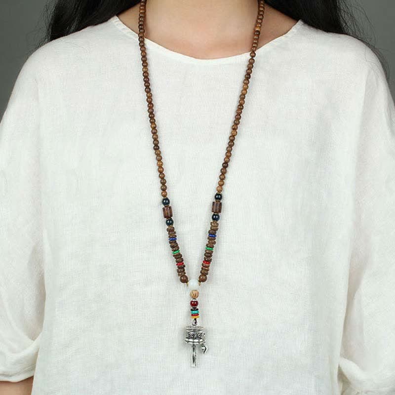 Turquoise Om Mani Padme Hum Prayer Wheel Necklace