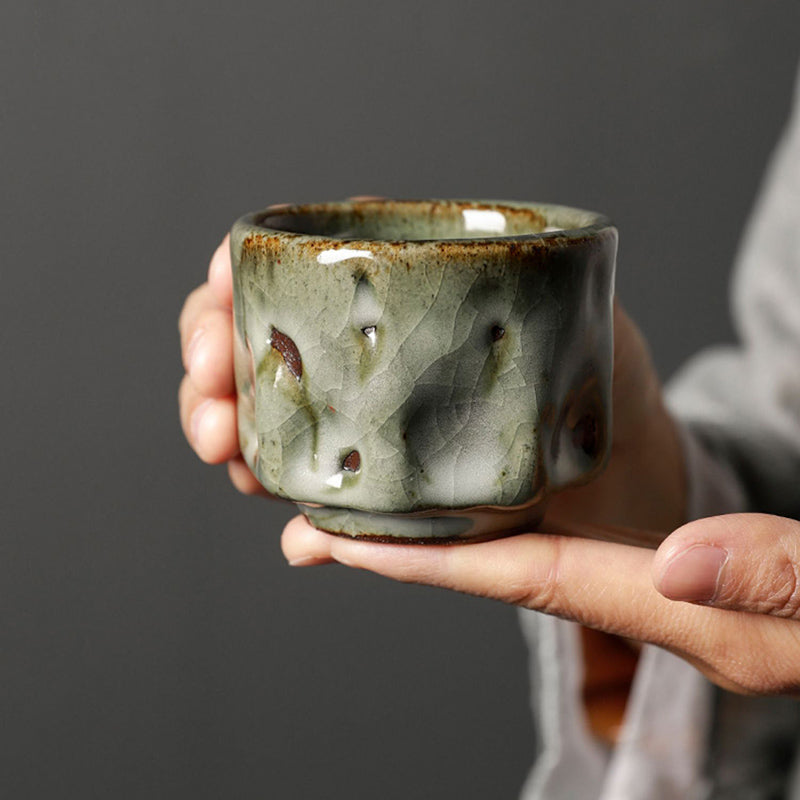 Handcrafted Jianzhan Ceramic Teacup 110ml with Cracked Ice Texture