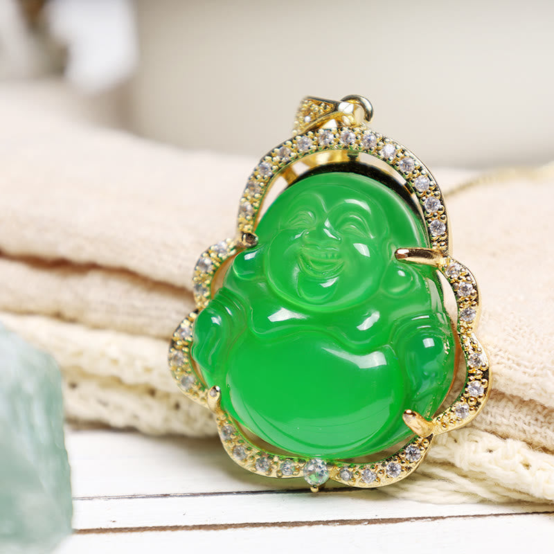 Unisex Laughing Buddha Jade Necklace for Good Luck & Prosperity
