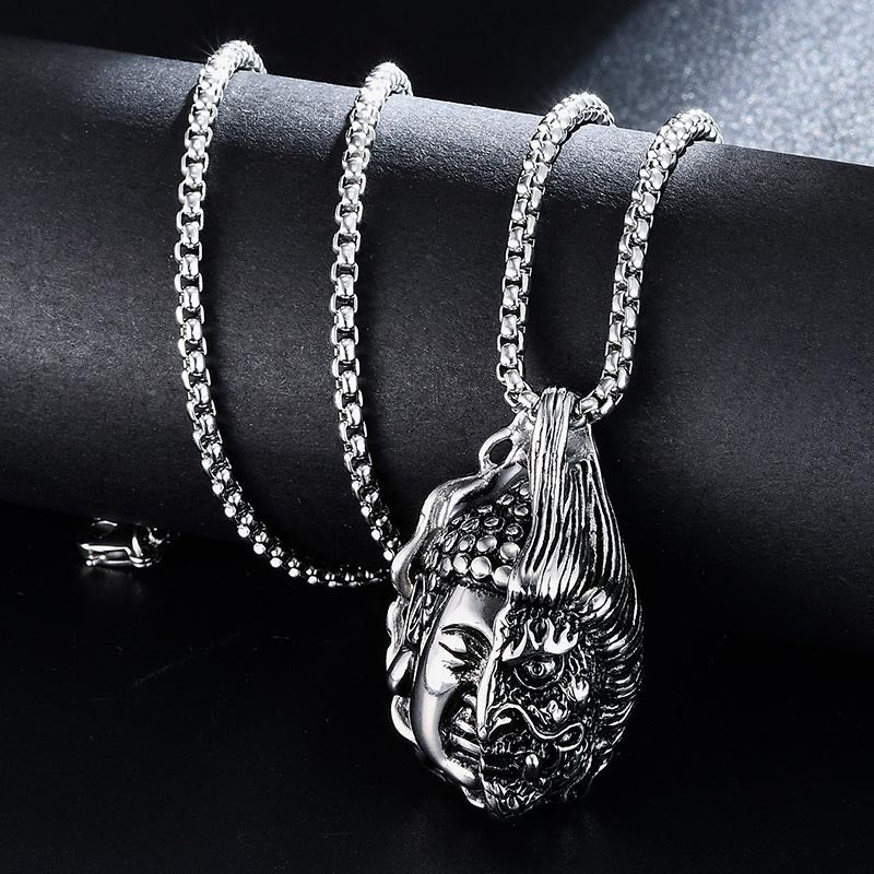Half Buddha Half Devil Titanium Steel Unisex Necklace